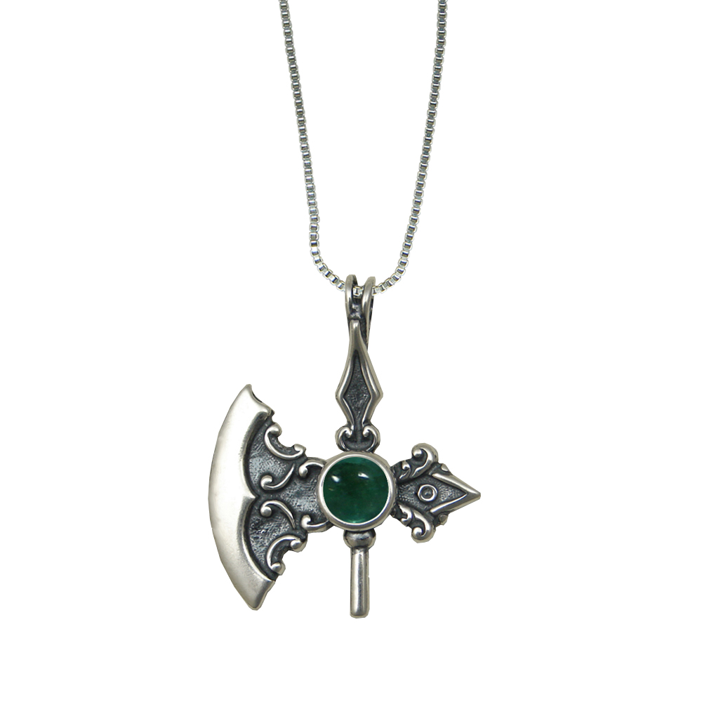 Sterling Silver Royal Battle Axe Pendant With Fluorite